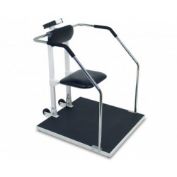 Báscula bariatrica para silla de ruedas con hold, tara, imc, asiento plegable, barandales y ruedas - Envío Gratuito